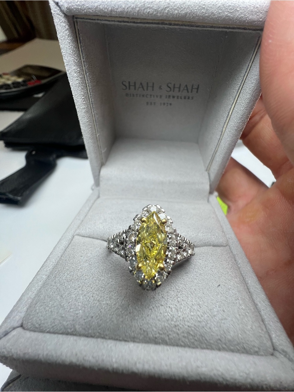 Yellow Marquise Halo Ring in White Metal - Picture 2 of 3